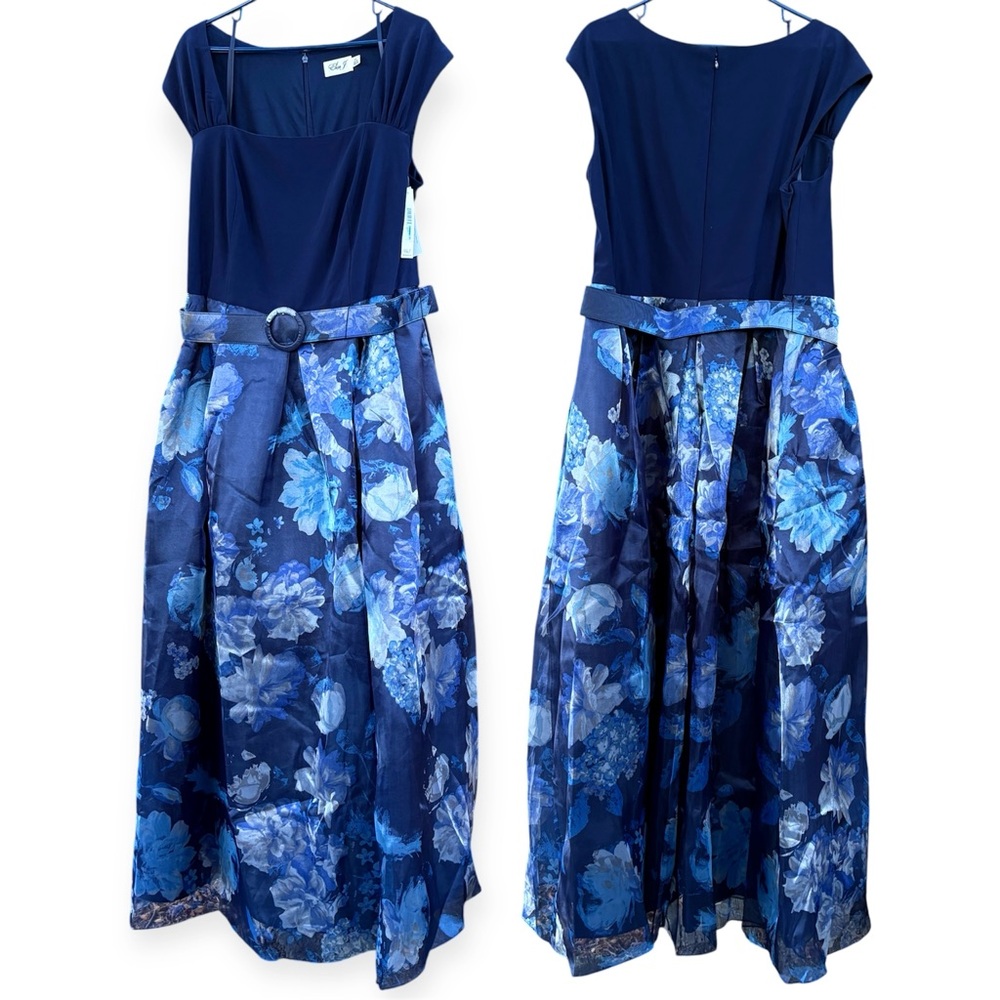 Eliza J Floral Organza Ball Gown NWT In Navy Sz 20W